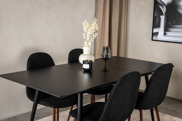 Imagine Silar Extention Table - Black Melamine / Black Legs+Polar Dining Chair - Walnut Legs - Black Fabric_4