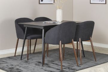 Imagine Silar Extention Table - Black Melamine / Black Legs+Arch Dining Chair - Walnut Legs - Black Fabric_4