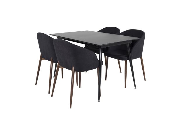 Imagine Silar Extention Table - Black Melamine / Black Legs+Arch Dining Chair - Walnut Legs - Black Fabric_4