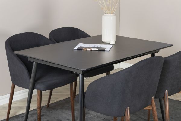 Imagine Silar Extention Table - Black Melamine / Black Legs+Arch Dining Chair - Walnut Legs - Black Fabric_4