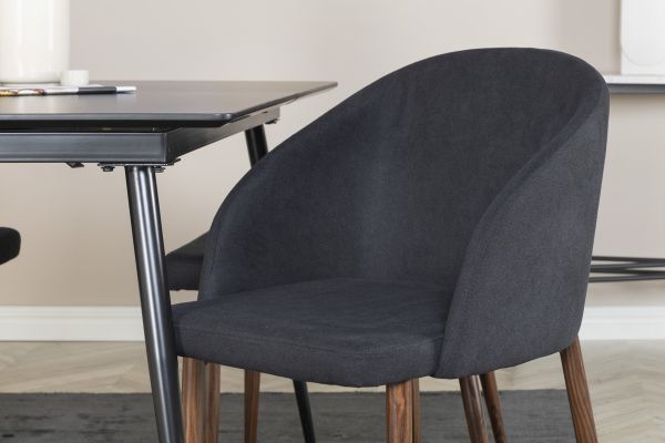 Imagine Silar Extention Table - Black Melamine / Black Legs+Arch Dining Chair - Walnut Legs - Black Fabric_4