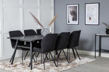 Imagine Sleek Extentiontable Black Brushed - 195*95+Gemma Dining Chair - Black Legs - Black Fabric_6