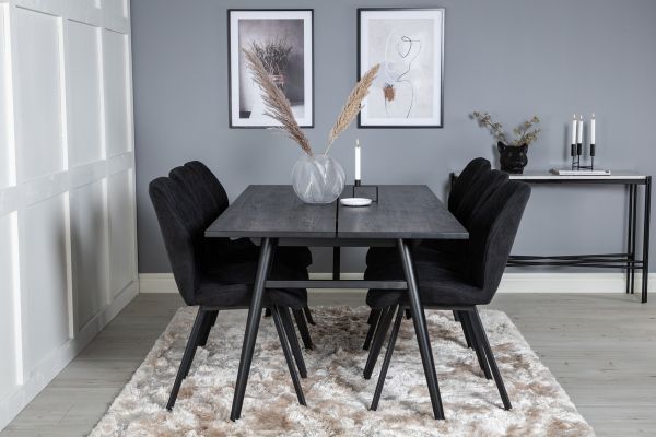 Imagine Sleek Extentiontable Black Brushed - 195*95+Gemma Dining Chair - Black Legs - Black Fabric_6