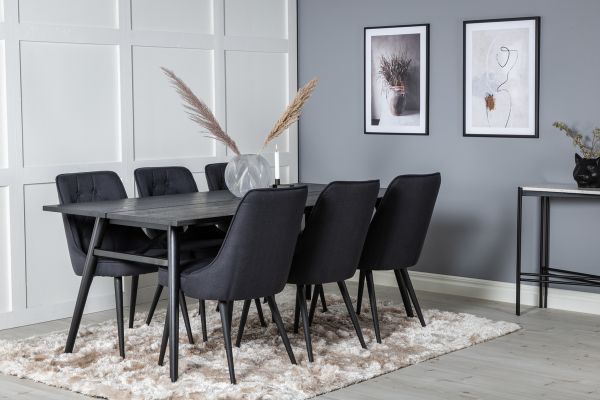 Imagine Masa de extensie Sleek Negru Periat - 195*95+Scaun de lux pentru dining Velvet - Picioare Negre - Material Negru_6