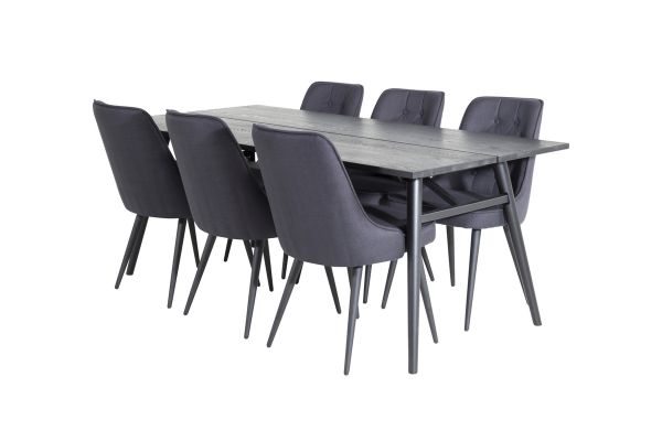 Imagine Masa de extensie Sleek Negru Periat - 195*95+Scaun de lux pentru dining Velvet - Picioare Negre - Material Negru_6