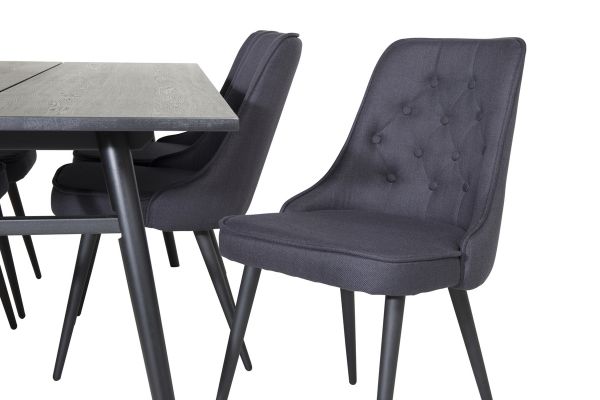 Imagine Masa de extensie Sleek Negru Periat - 195*95+Scaun de lux pentru dining Velvet - Picioare Negre - Material Negru_6