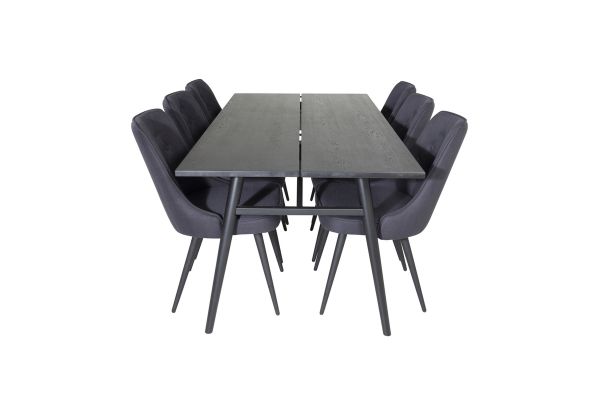 Imagine Masa de extensie Sleek Negru Periat - 195*95+Scaun de lux pentru dining Velvet - Picioare Negre - Material Negru_6