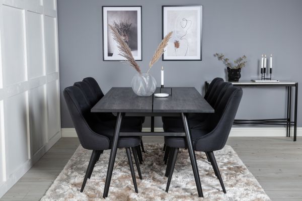 Imagine Masa de extensie Sleek Negru Periat - 195*95+Scaun de lux pentru dining Velvet - Picioare Negre - Material Negru_6