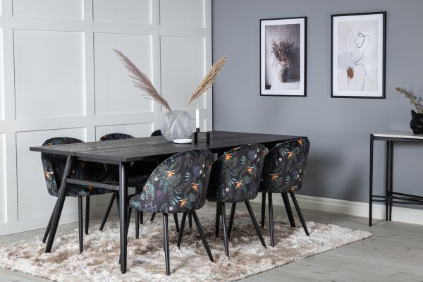 Imagine Tabel Extensibil Sleek Negru Periat - 195*95 + Fotoliu de Dining Velvet - Model Flori Negre_6