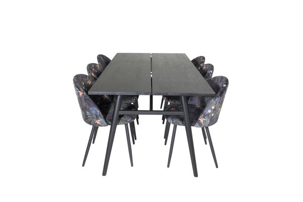 Imagine Tabel Extensibil Sleek Negru Periat - 195*95 + Fotoliu de Dining Velvet - Model Flori Negre_6