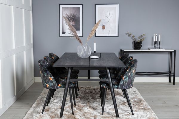 Imagine Tabel Extensibil Sleek Negru Periat - 195*95 + Fotoliu de Dining Velvet - Model Flori Negre_6