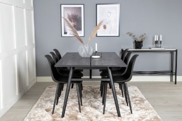 Imagine Tabel extensibil Sleek Negru Periat - 195*95+Scaun de Dining Polar - Picioare Negre / Plastic Negru_6