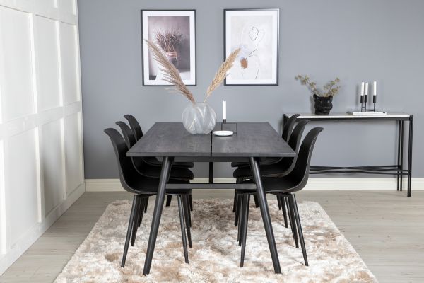 Imagine Tabel extensibil Sleek Negru Periat - 195*95+Scaun de Dining Polar - Picioare Negre / Plastic Negru_6