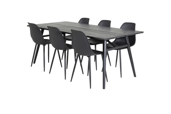 Imagine Tabel extensibil Sleek Negru Periat - 195*95+Scaun de Dining Polar - Picioare Negre / Plastic Negru_6