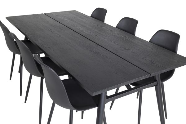 Imagine Tabel extensibil Sleek Negru Periat - 195*95+Scaun de Dining Polar - Picioare Negre / Plastic Negru_6