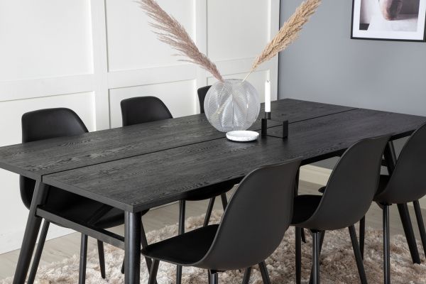 Imagine Tabel extensibil Sleek Negru Periat - 195*95+Scaun de Dining Polar - Picioare Negre / Plastic Negru_6