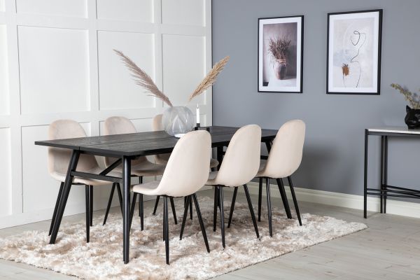 Imagine Vă rugăm să traduceți complet Sleek Extentiontable Black Brushed - 195*95+Polar Dining Chair- Black legs / Beige Velvet (ersätter 19902-880)_6