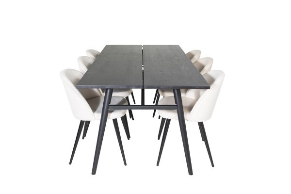 Imagine Tabel de extensie elegantă Sleek Negru Periat - 195*95+Scaun de masă - Bej/Negru_6