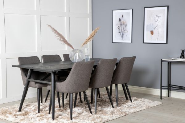 Imagine Tabel de extensie moderna Sleek Negru Periat - 190*95 + Scaun de dining Plaza - Negru/Gri Inchis _6