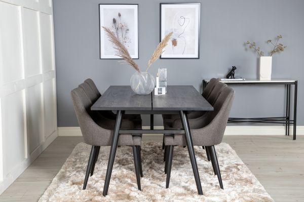 Imagine Tabel de extensie moderna Sleek Negru Periat - 190*95 + Scaun de dining Plaza - Negru/Gri Inchis _6