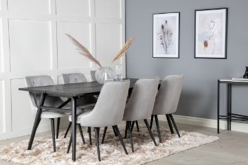 Imagine Sleek Extentiontable Black Brushed - 195*95+Velvet Deluxe Dining Chair - Light Grey / Black_6