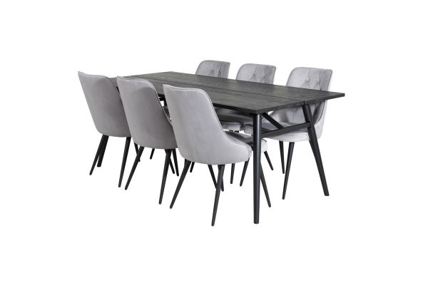 Imagine Sleek Extentiontable Black Brushed - 195*95+Velvet Deluxe Dining Chair - Light Grey / Black_6