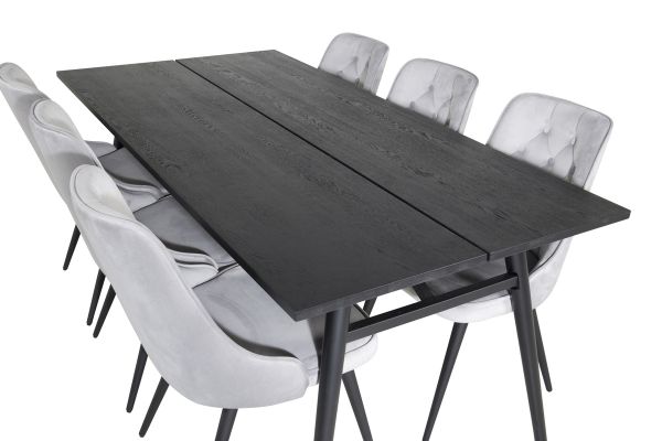 Imagine Sleek Extentiontable Black Brushed - 195*95+Velvet Deluxe Dining Chair - Light Grey / Black_6