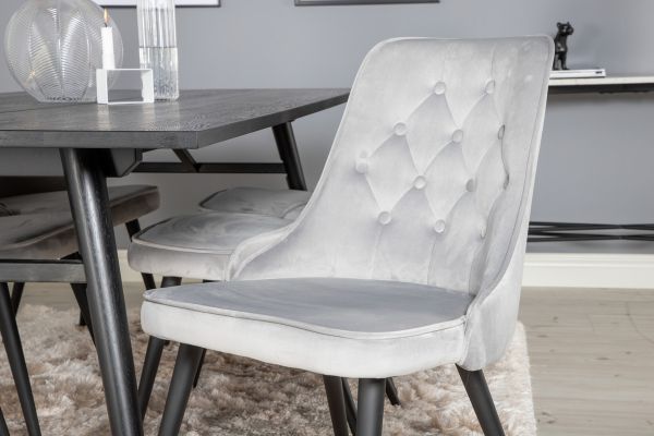 Imagine Sleek Extentiontable Black Brushed - 195*95+Velvet Deluxe Dining Chair - Light Grey / Black_6