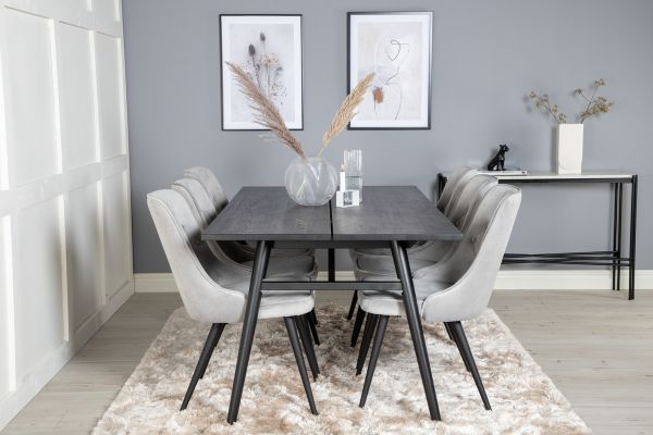 Imagine Sleek Extentiontable Black Brushed - 195*95+Velvet Deluxe Dining Chair - Light Grey / Black_6