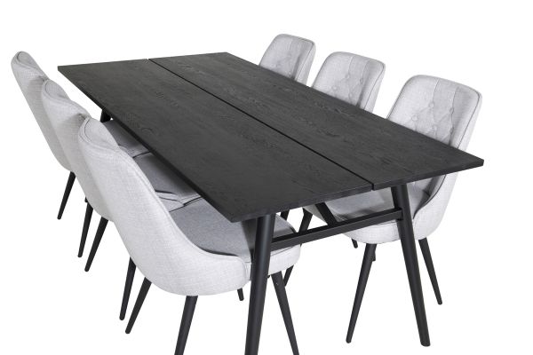 Imagine Sleek Extentiontable Negru Periat - 195*95+Scaun de Lux pentru Masa - Picioare Negre - Stofa Gri Deschis_6