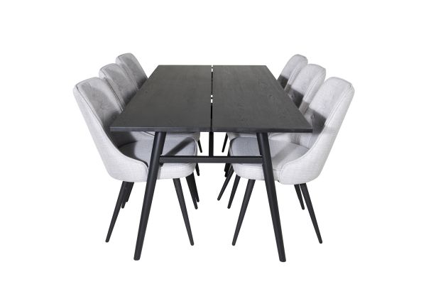 Imagine Sleek Extentiontable Negru Periat - 195*95+Scaun de Lux pentru Masa - Picioare Negre - Stofa Gri Deschis_6