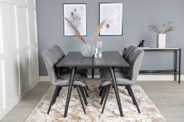 Imagine Masa de dining extensibila Sleek negru periat - 195*95 + Scaun de dining Gemma - Picioare negre - Material gri_6