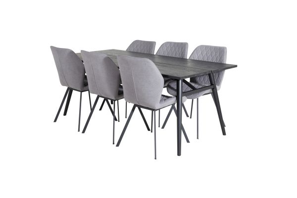 Imagine Masa de dining extensibila Sleek negru periat - 195*95 + Scaun de dining Gemma - Picioare negre - Material gri_6