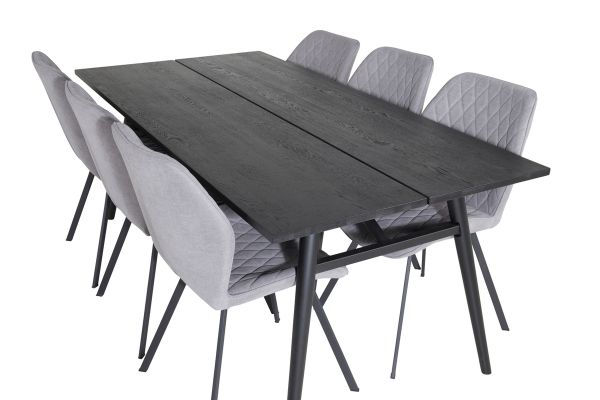 Imagine Masa de dining extensibila Sleek negru periat - 195*95 + Scaun de dining Gemma - Picioare negre - Material gri_6