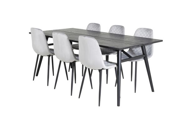 Imagine Vă rugăm să traduceți complet Sleek Extentiontable Black Brushed - 195*95+Polar Diamond Dining Chair - Black Legs - Grey Velvet_6