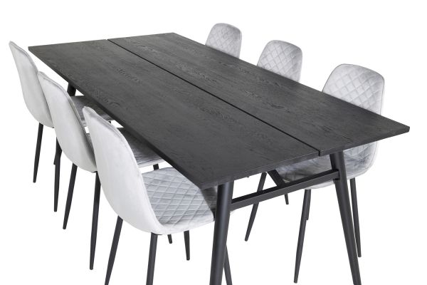 Imagine Vă rugăm să traduceți complet Sleek Extentiontable Black Brushed - 195*95+Polar Diamond Dining Chair - Black Legs - Grey Velvet_6