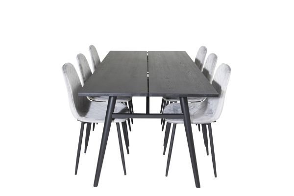 Imagine Vă rugăm să traduceți complet Sleek Extentiontable Black Brushed - 195*95+Polar Diamond Dining Chair - Black Legs - Grey Velvet_6