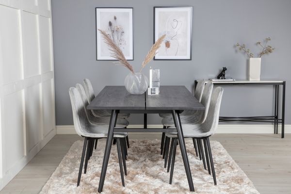 Imagine Vă rugăm să traduceți complet Sleek Extentiontable Black Brushed - 195*95+Polar Diamond Dining Chair - Black Legs - Grey Velvet_6