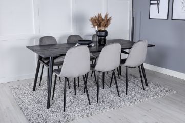 Imagine Masa de extensie Sleek neagră periată - 195*95+ Scaun de dining Polar - picioare negre / Catifea gri deschis (înlocuiește 19902-885)_6