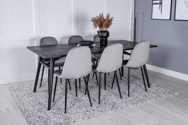 Imagine Masa de extensie Sleek neagră periată - 195*95+ Scaun de dining Polar - picioare negre / Catifea gri deschis (înlocuiește 19902-885)_6