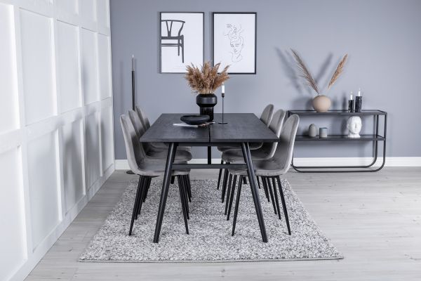 Imagine Masa de extensie Sleek neagră periată - 195*95+ Scaun de dining Polar - picioare negre / Catifea gri deschis (înlocuiește 19902-885)_6