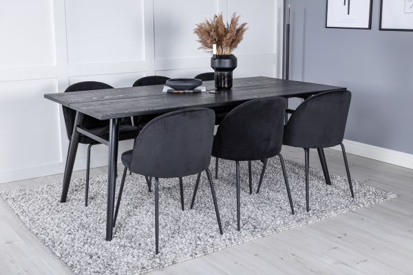 Imagine Sleek Extentiontable Black Brushed - 195*95+Wrinkles Scaun de dining - Picioare negre - Catifea neagră_6