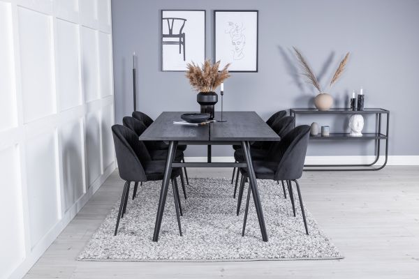 Imagine Sleek Extentiontable Black Brushed - 195*95+Wrinkles Scaun de dining - Picioare negre - Catifea neagră_6