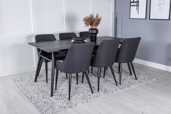 Imagine Masa de extensie eleganta neagra periată - 195*95+Scaun de dining Plaza - Picioare negre - Material negru_6