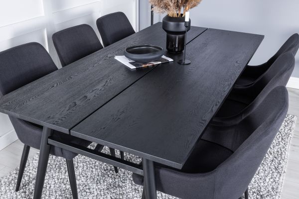 Imagine Masa de extensie eleganta neagra periată - 195*95+Scaun de dining Plaza - Picioare negre - Material negru_6