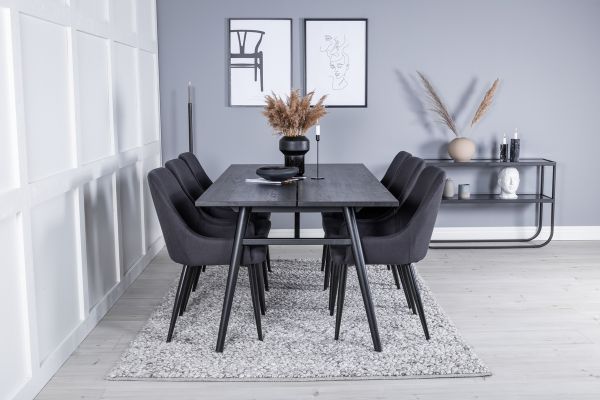 Imagine Masa de extensie eleganta neagra periată - 195*95+Scaun de dining Plaza - Picioare negre - Material negru_6