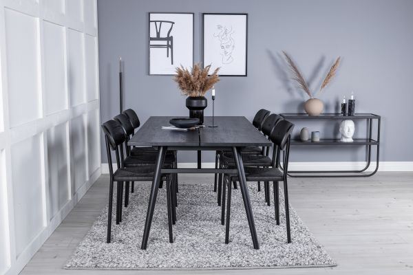 Imagine Tabel de extensie Sleek negru cu perie - 190*95 + Scaun de dining Polly - Negru / Negru _6