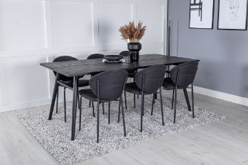 Imagine Tabel de extensie Sleek neagră periată - 195*95+Scaun pentru masă Vault - Picioare negre - Material negru_6