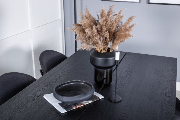 Imagine Tabel de extensie Sleek neagră periată - 195*95+Scaun pentru masă Vault - Picioare negre - Material negru_6