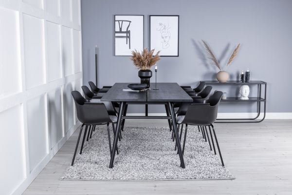 Imagine Extinsie de masă Sleek Neagră periată - 195*95+Scaun de dining Comfort din plastic - Picioare negre - Plastic negru_6